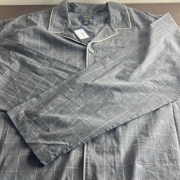 Polo Ralph Lauren Men Flannel Long Sleeve Window Pane Pajama Top Charcoal - Picture 7 of 10